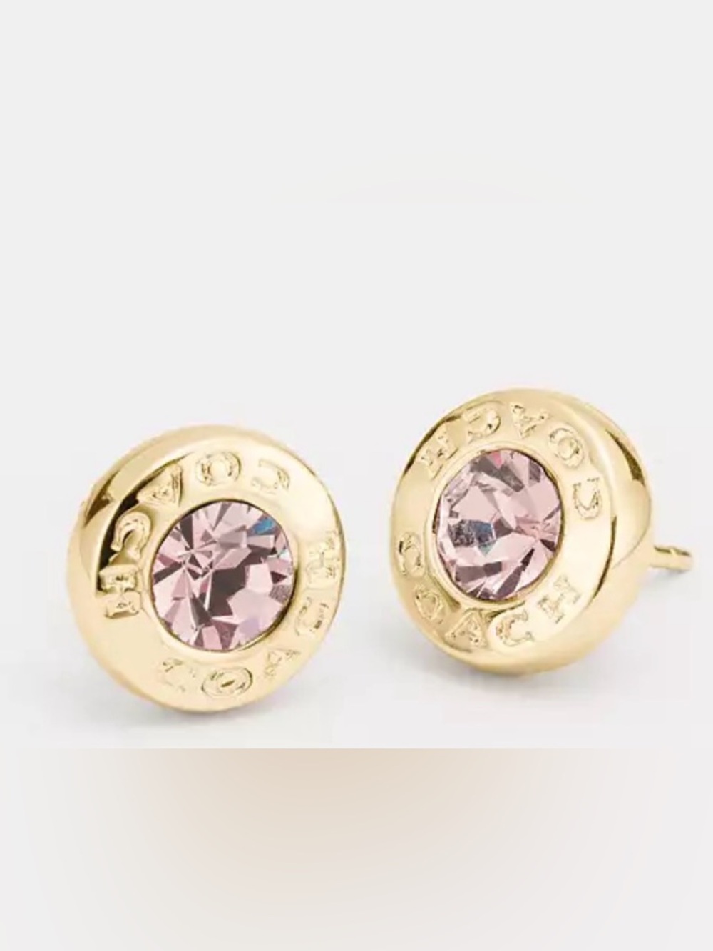 NWT Coach Rose Gold-Tone Pink Crystal Round Stud Earrings